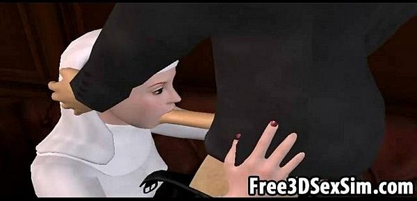  Foxy 3D cartoon nun sucking on a priests hard cock